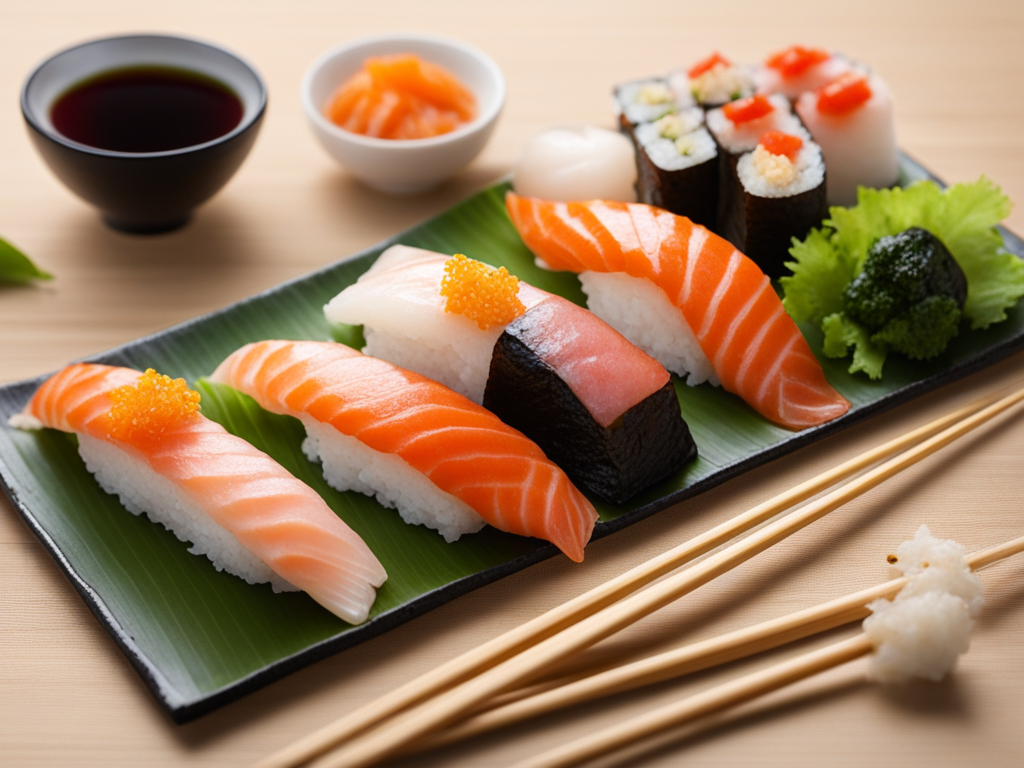 Teller mit japanischen Nigiri Sushi